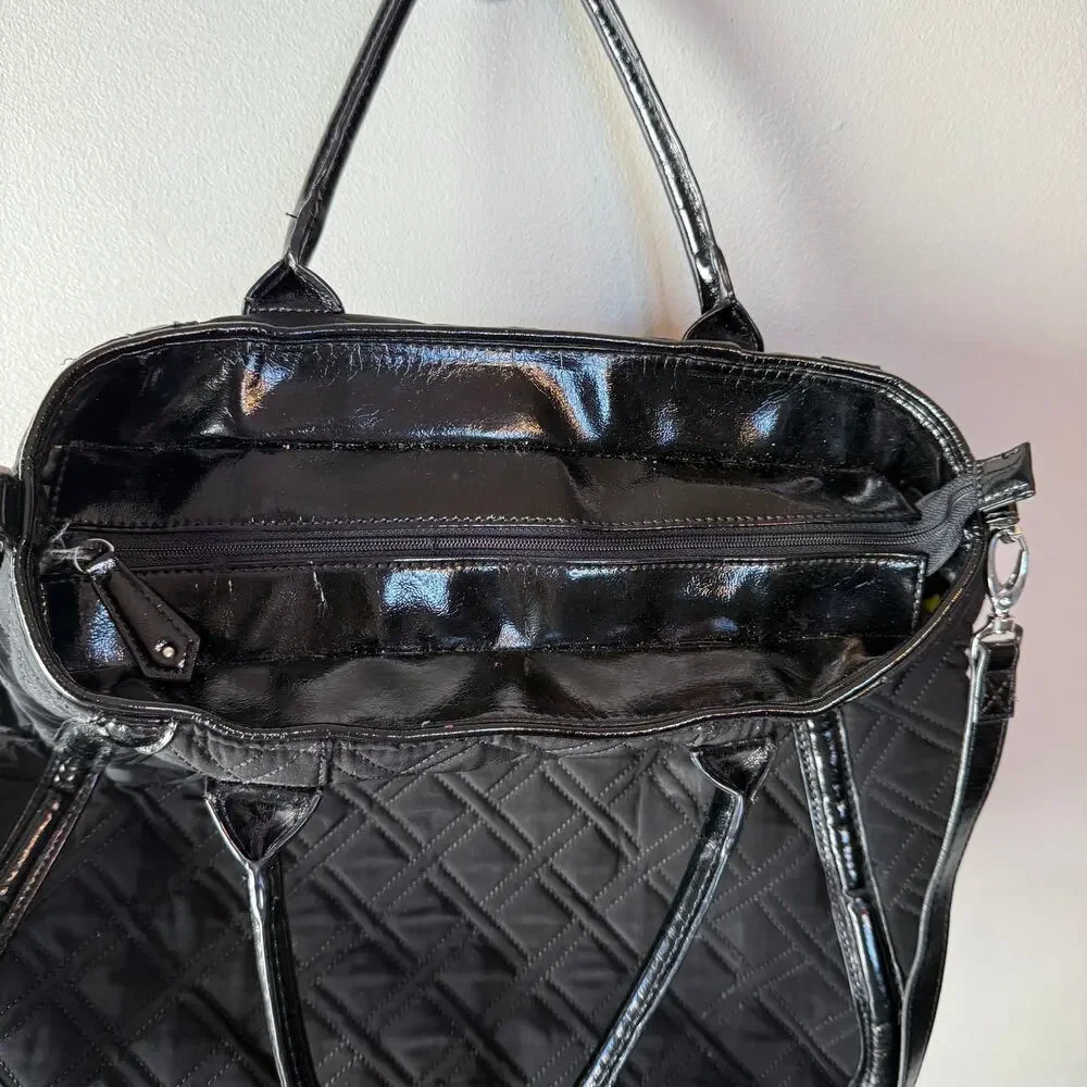 Vera Bradley Black Trimmed Trapeze Satchel Tote Quilted Shoulder Bag Purse